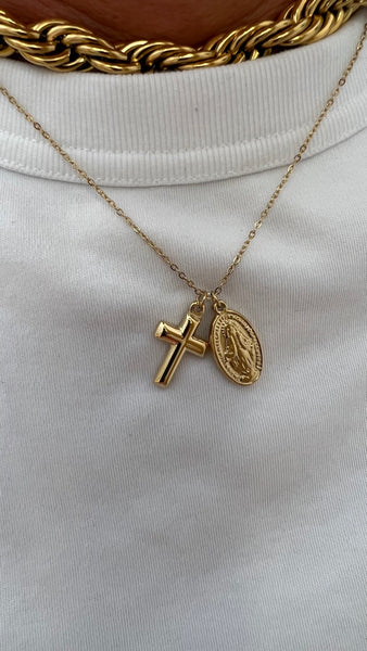 COLLAR CRUZ Y VIRGEN MILAGROSA