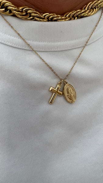 COLLAR CRUZ Y VIRGEN MILAGROSA