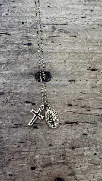 COLLAR CRUZ Y VIRGEN MILAGROSA
