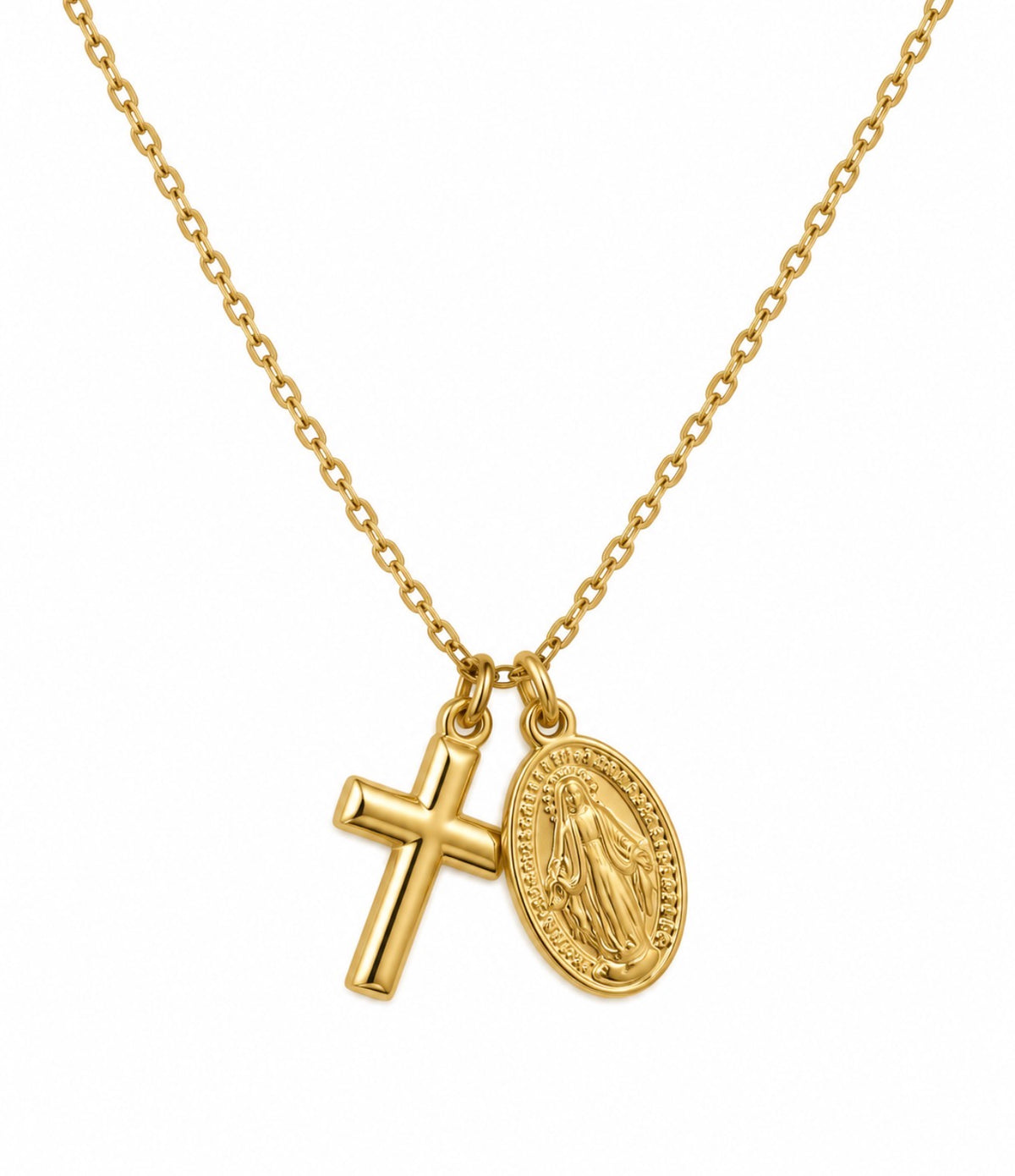 COLLAR CRUZ Y VIRGEN MILAGROSA