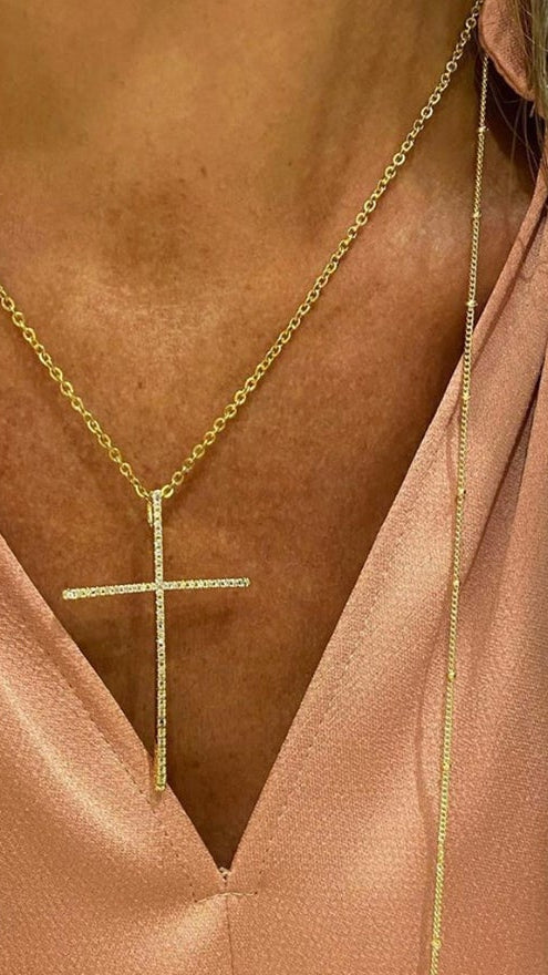 COLLAR CON CRUZ XL DE CIRCONITAS BLANCAS