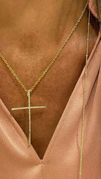 COLLAR CON CRUZ XL DE CIRCONITAS BLANCAS