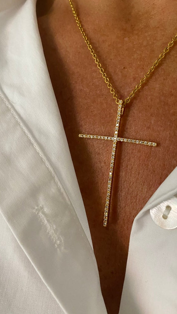 COLLAR CON CRUZ XL DE CIRCONITAS BLANCAS